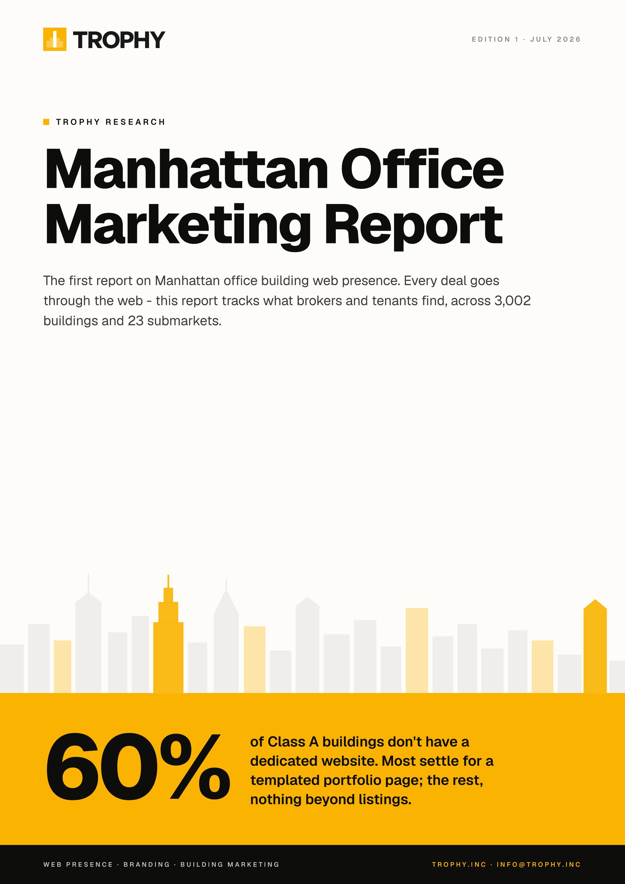 Cover of the Manhattan Office Marketing Report, Edition 1, July 2026